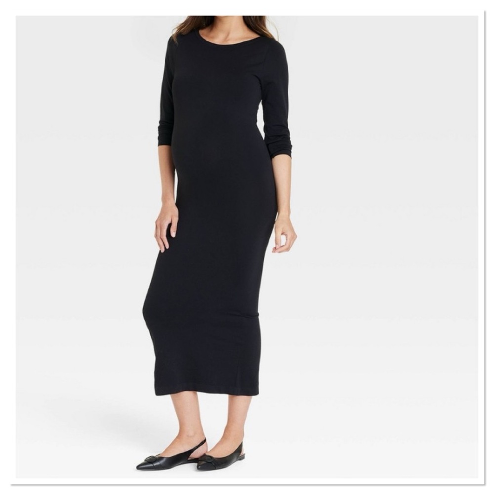 Isabel Maternity by Ingrid & Isabel Black Long Sleeve Seamless Jersey Midi Dress